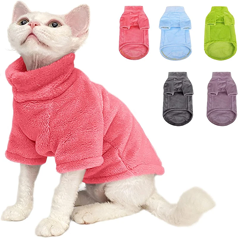 Suéter de cuello alto para gato, abrigo cálido de invierno sin pelo, ropa para gatos, jersey de pelusa suave, camisa para gato Maine-Coon, Chihuahua, ropa para mascotas