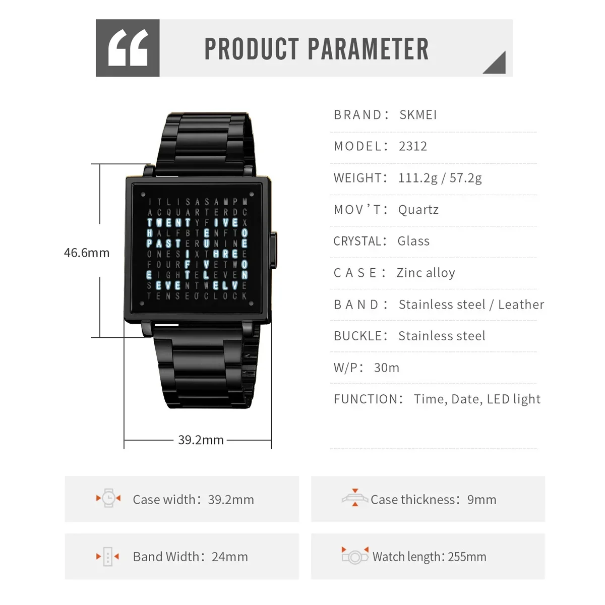 Reloj de pulsera Skmei 2312 a la moda para Hombre y mujer, Reloj resistente al agua con luz LED, relojes electrónicos deportivos digitales para exteriores, Reloj para Hombre