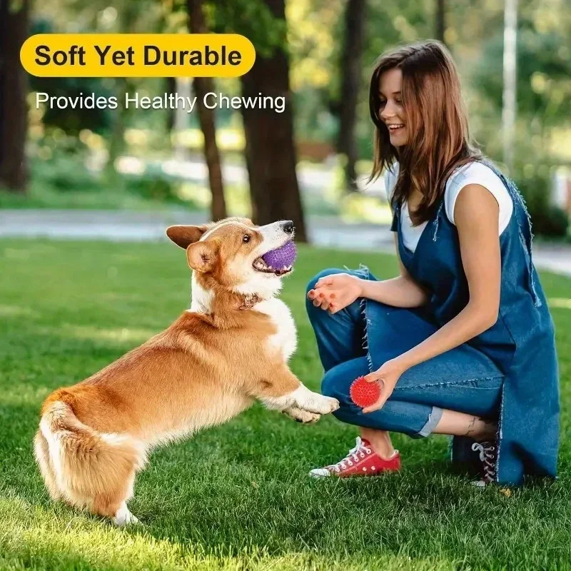 6 Piezas de Juguetes de Goma Resistentes para Perros, Pelotas Chirriantes para Masticar y Limpiar los Dientes, Seguros y Libres de BPA para Perros Pequeños y Medianos