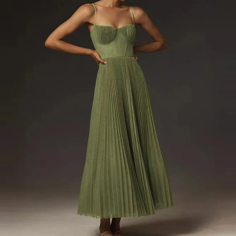 Vestido de dama de honor con espalda descubierta y hueco para mujer, vestido largo plisado liso de calle alta, Tops de tubo lisos elegantes para mujer