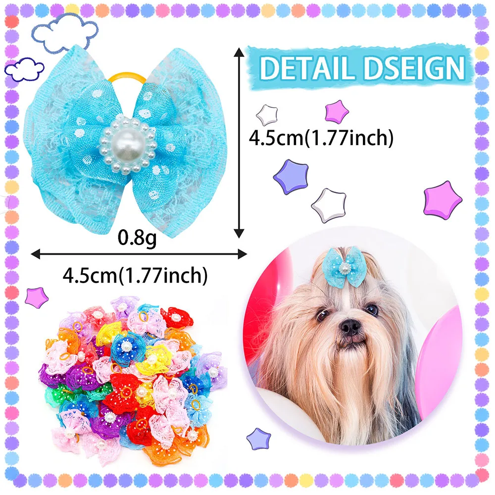 100 Uds. Accesorios para el cabello de perros a granel, lazos para el pelo de perros con banda de goma de encaje Diomand, lazos para perros pequeños, suministros para mascotas