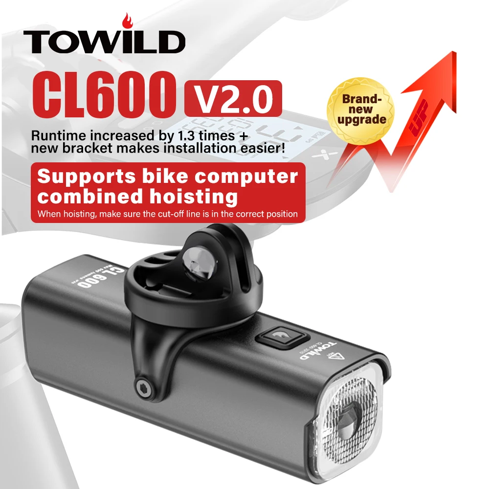 Luz Delantera para Bicicleta TOWILD CL600, 600 Lúmenes, LED Recargable por USB, 2600mAh, Resistente al Agua IPX6, Faros Delanteros para Bicicleta de Montaña