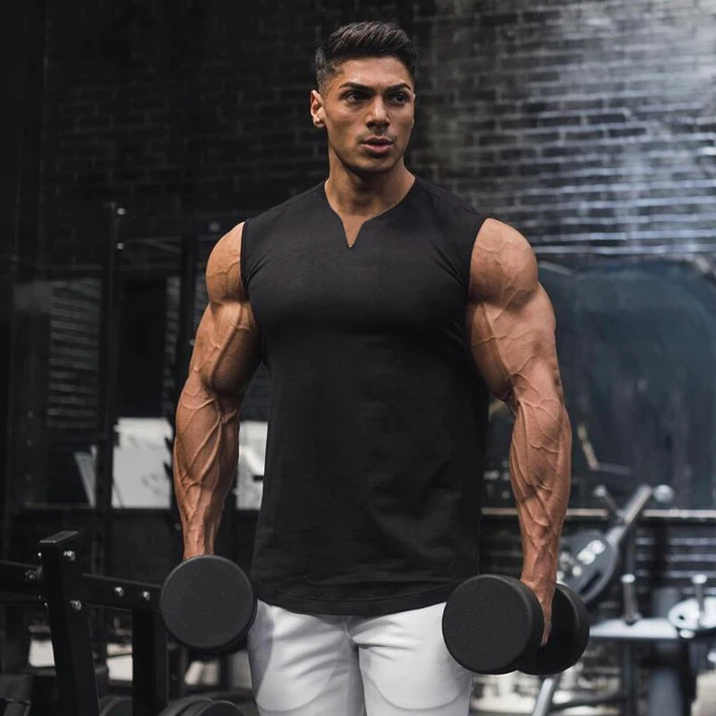 Camisetas sin mangas transpirables de algodón con cuello en V para hombre, camisetas sin mangas para gimnasio, entrenamiento, correr, deporte, Fitness, culturismo, ropa muscular, verano