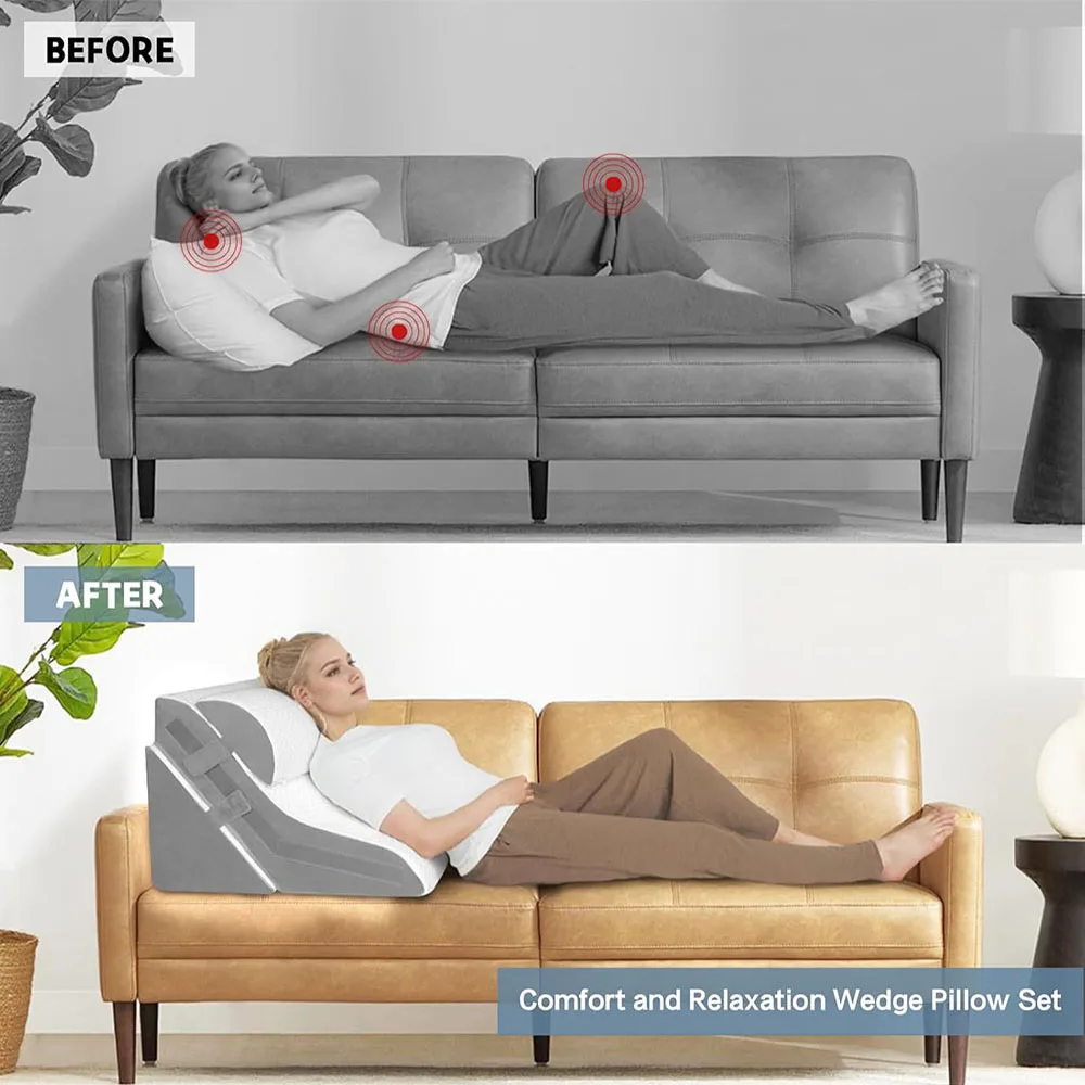 3 unids/set almohada de cuña para dormir almohada triangular plegable ajustable para roncar y después de la cirugía alivio del dolor de espalda reflujo ácido