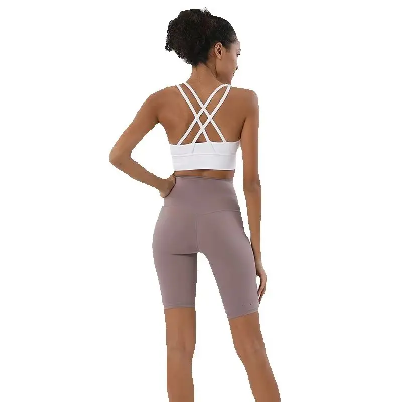 Conjunto de Yoga de Nailon de Dos Piezas para Gimnasio, Top Deportivo para Mujer, Pantalones Cortos de Ciclismo, Ropa Deportiva para Fitness, 45 Colores, Ropa para Mujer