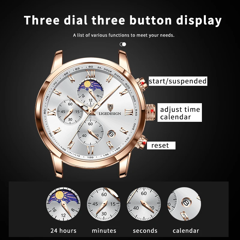 Reloj LIGE informal para hombre, reloj de pulsera deportivo de cuarzo resistente al agua de cuero de lujo, cronógrafo, reloj militar para hombre, reloj Masculino