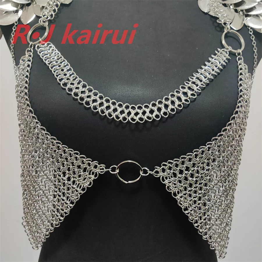 Nueva moda Metal sirena escamas de pescado cuello hombro cadenas capas cota de malla dragón escala hombro joyería 3 colores