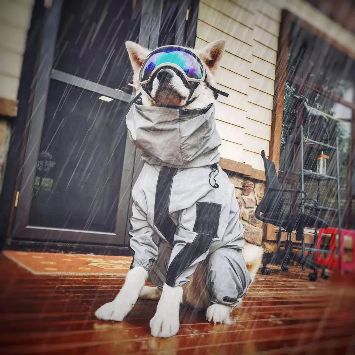 Chubasquero grande para perros al aire libre, chaqueta reflectante con protección solar, impermeable para mascotas, Sudadera con capucha, ropa impermeable para perros medianos y grandes, mono impermeable