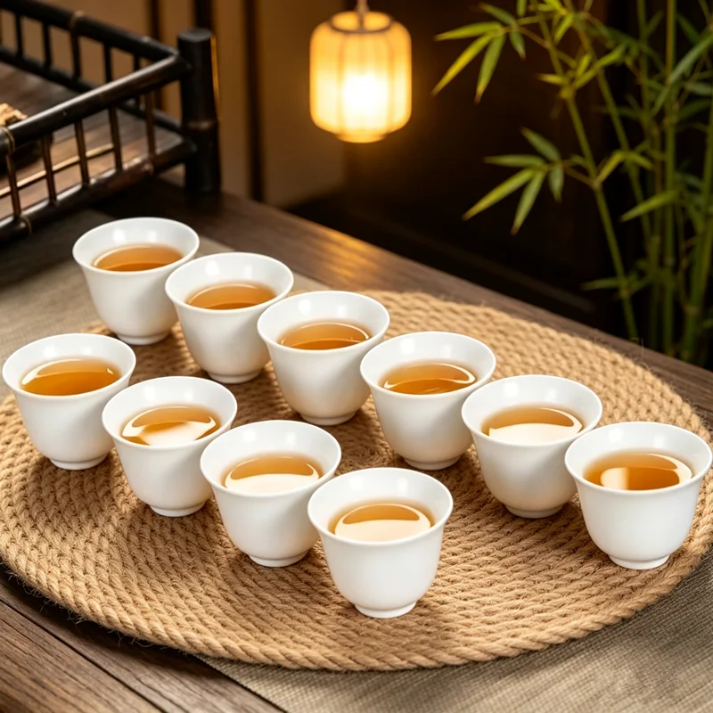 10 unids/pack Dehua porcelana blanca alta taza de té de cerámica blanca pura juego de té de Kungfu hecho a mano juego de tazas de té Pu'er Simple para el hogar