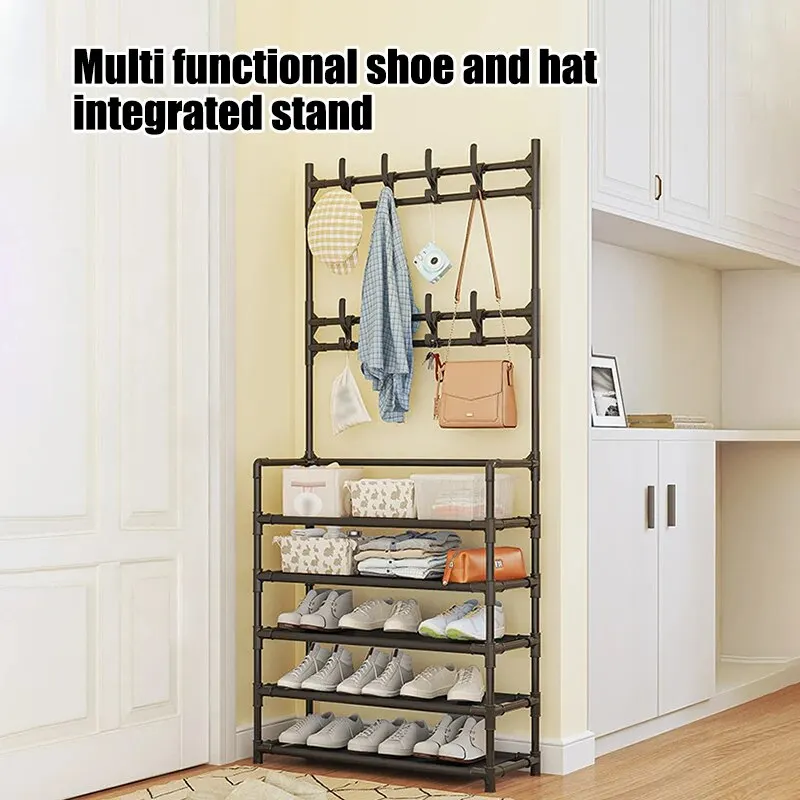 Zapatero de cinco capas, Zapatero Simple, estante de almacenamiento integrado, Zapatero para el hogar, Perchero multifuncional para ropa, perchero de 2 piezas