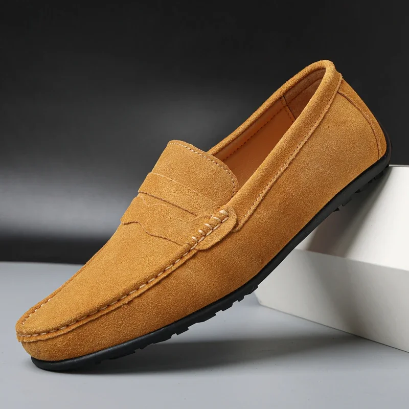 Mocasines de cuero de alta calidad para hombre, zapatos informales sin cordones, zapatos planos de moda para conducir, mocasines, diez colores, talla 38-47