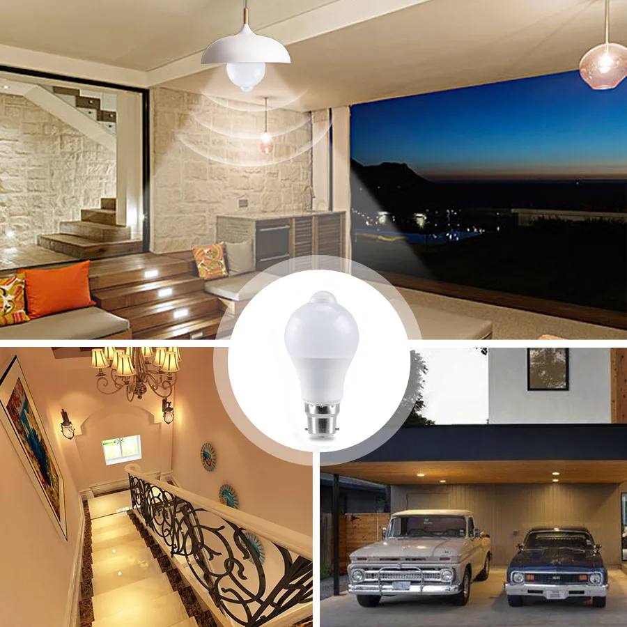 B22 12W 15W 18W 20W bombilla LED Sensor de movimiento Blub luz Led 85-265V lámpara LED PIR Sensor luz Auto luz de estacionamiento para el hogar