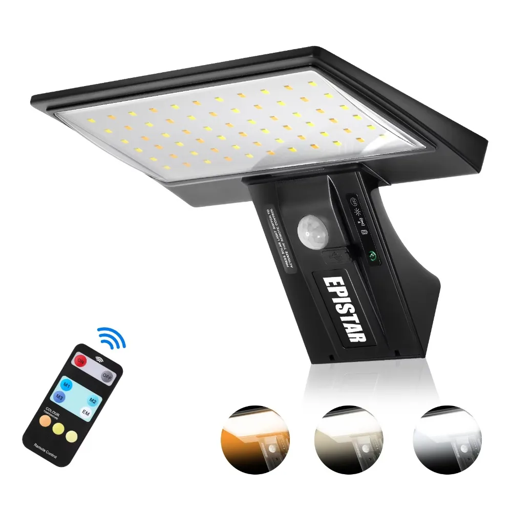 90LED Luces solares al aire libre Sensor de movimiento Luz de inundación de seguridad impermeable 3 colores 4 modos para jardín patio