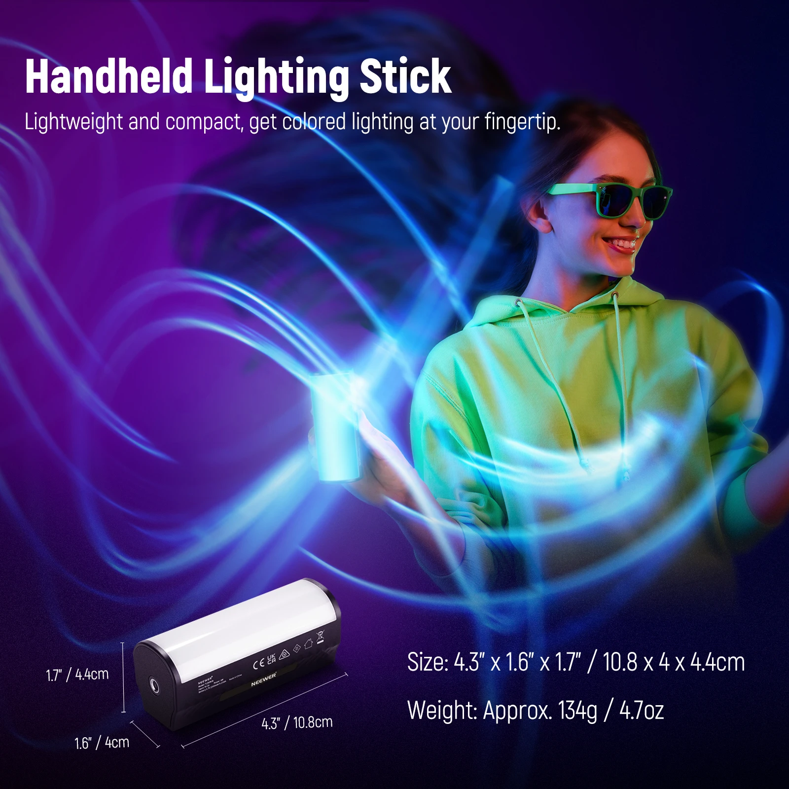 NEEWER Varita luminosa de mano magnética, 360 °   Mini barra de luz de vídeo LED RGB completa con batería recargable de 2500 mAh, 2500-8500 K