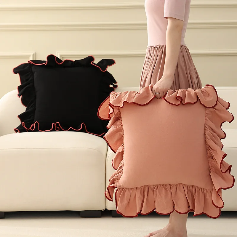 Funda de almohada de algodón con volantes para decoración del hogar, cubierta de cojín decorativa para sofá, color Beige, rosa, Princesa, 45x45cm