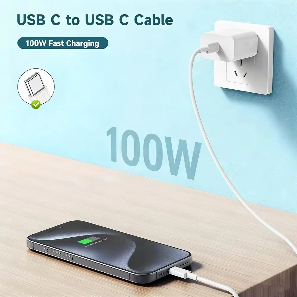 Cable de Carga Rápida Dual USB-C de 100W para iPhone 15 16 17 Pro Max Samsung Xiaomi Huawei, Cables de Datos de Carga Rápida Tipo C a Tipo C