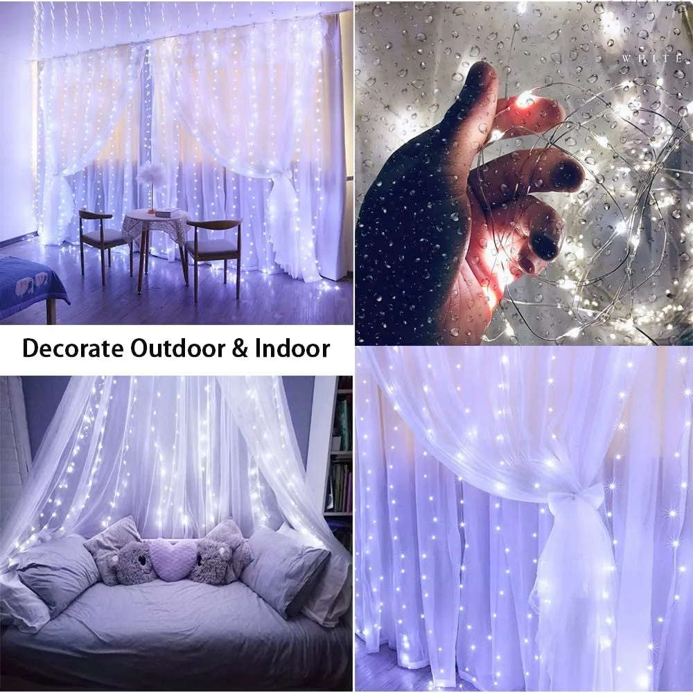 Luces navideñas LED guirnaldas de luces de cortina 8 modos remoto USB adorno decoración navideña para el hogar vacaciones lámpara de Año Nuevo