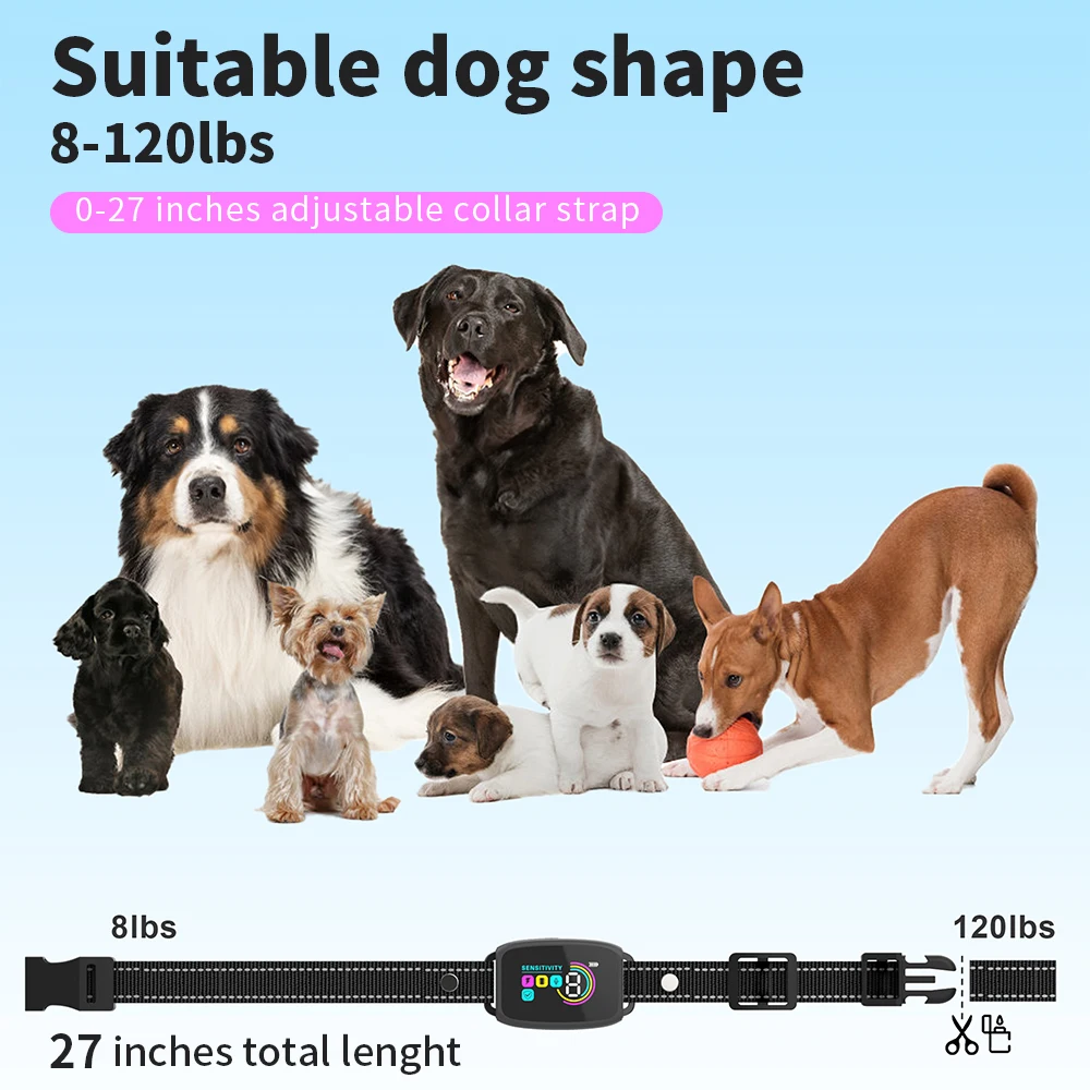 Collar de entrenamiento automático para perros, antiladridos, recargable tipo C, entrenador de perros, descarga eléctrica, vibración, zumbador, impermeable
