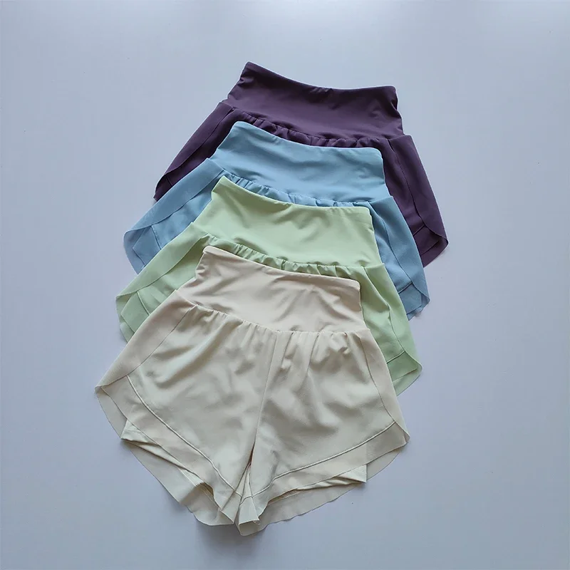 Pantalones cortos deportivos de cintura alta para mujer, pantalones cortos de malla transpirables de doble capa de secado rápido para gimnasio, Fitness, correr, ciclismo y Yoga, verano