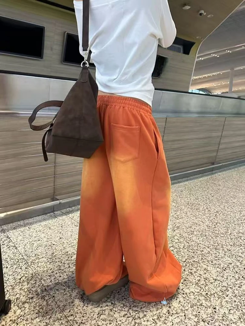 NUOMICI, pantalones vaqueros para mujer, naranja, cintura media baja, lavados, Retro, pierna ancha, sueltos, deportivos, Kpop, Hip-hop, pantalones de calle, pantalones de moda para mujer