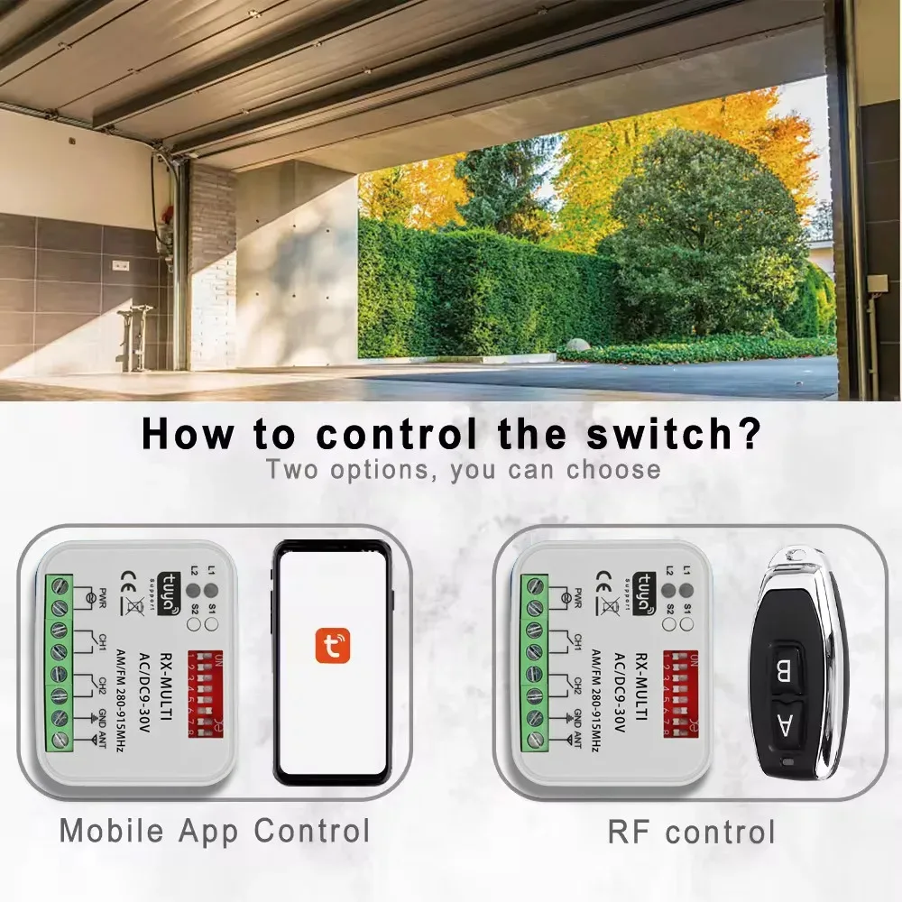 Módulo de Interruptor Inteligente KEBIDU RX MULTI Tuya, 300-868MHz, 2 Canales, 433MHz, 868MHz, Controlador Wifi, Receptor de Control Remoto para Puerta de Garaje/Portón