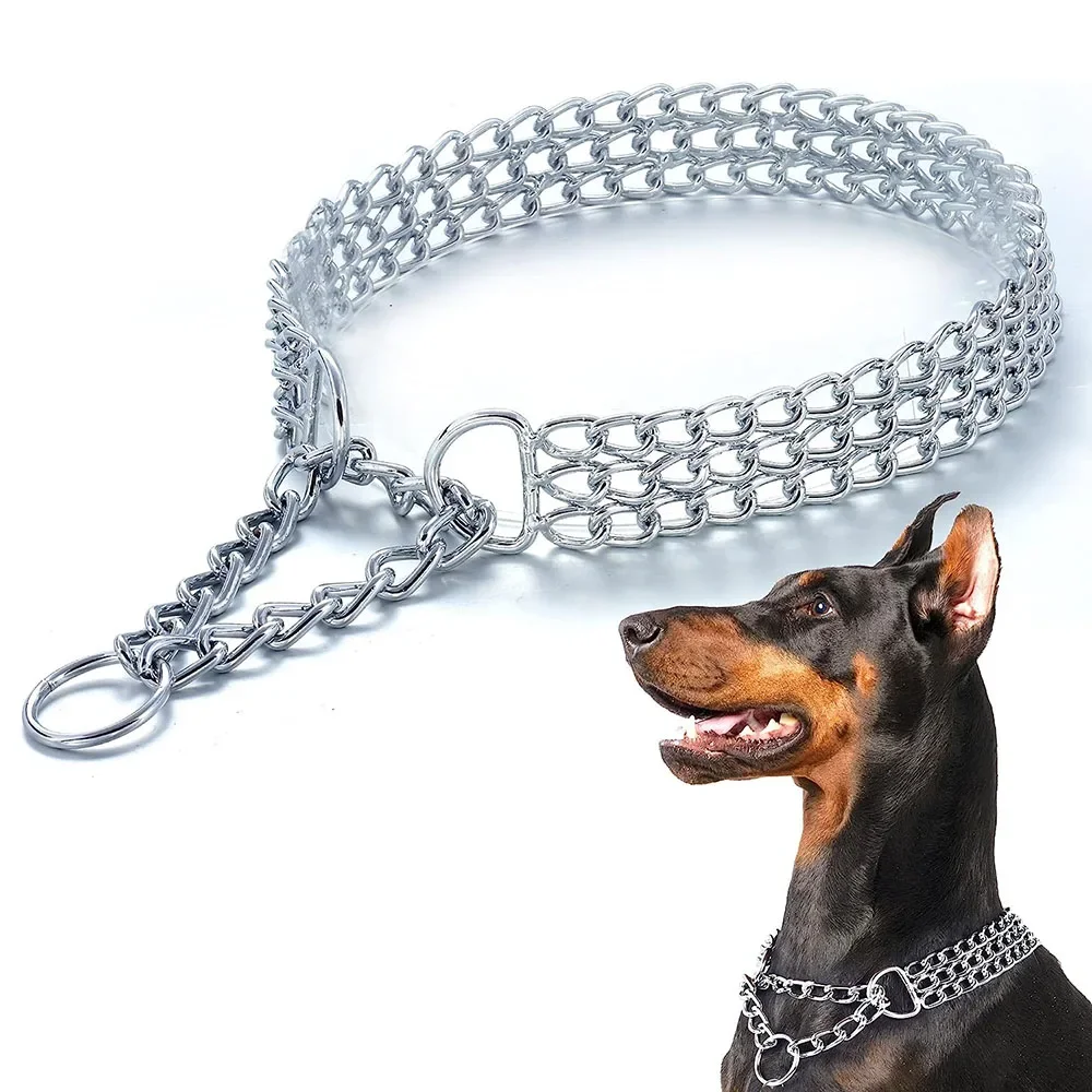 Collar de cadena para perro fuerte, cadena de Triple fila a prueba de masticar, Collar para caminar ajustable, Collar de perro de enlace cubano de Metal