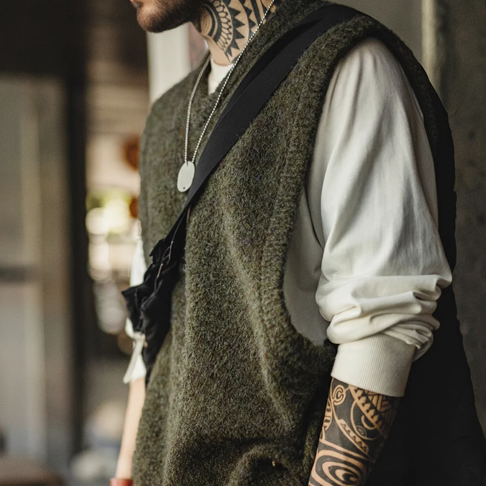 Chaleco de Punto Retro Maden con Cuello en V, Mezcla de Lana, para Usar en Capas, Chaleco sin Mangas Cálido para Hombre, Otoño Invierno, Prendas de Punto