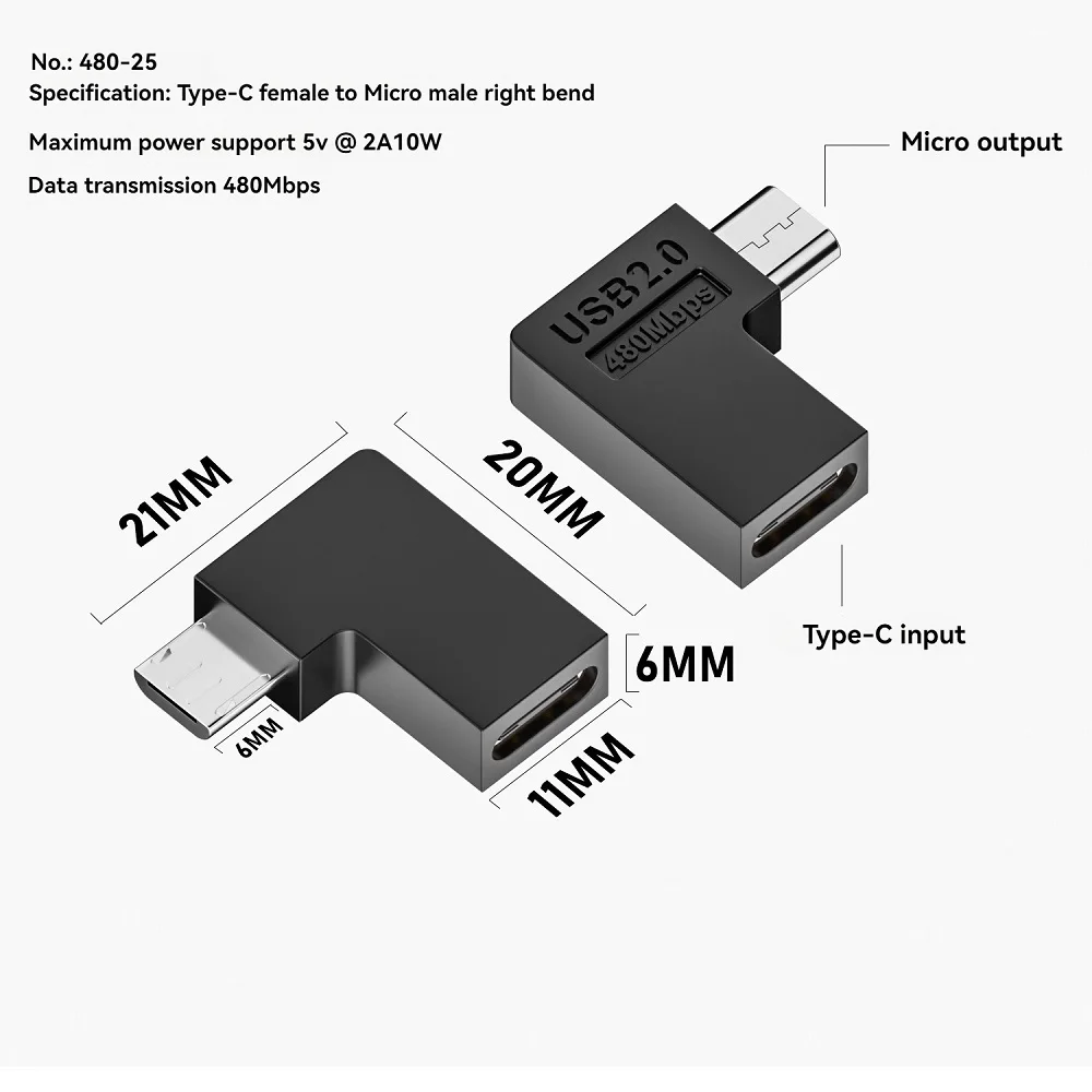 Adaptador USB 2,0 tipo C hembra a Micro macho, interfaz de micrófono a 480Mbps, transmisión de datos, adaptador de carga rápida de 10W