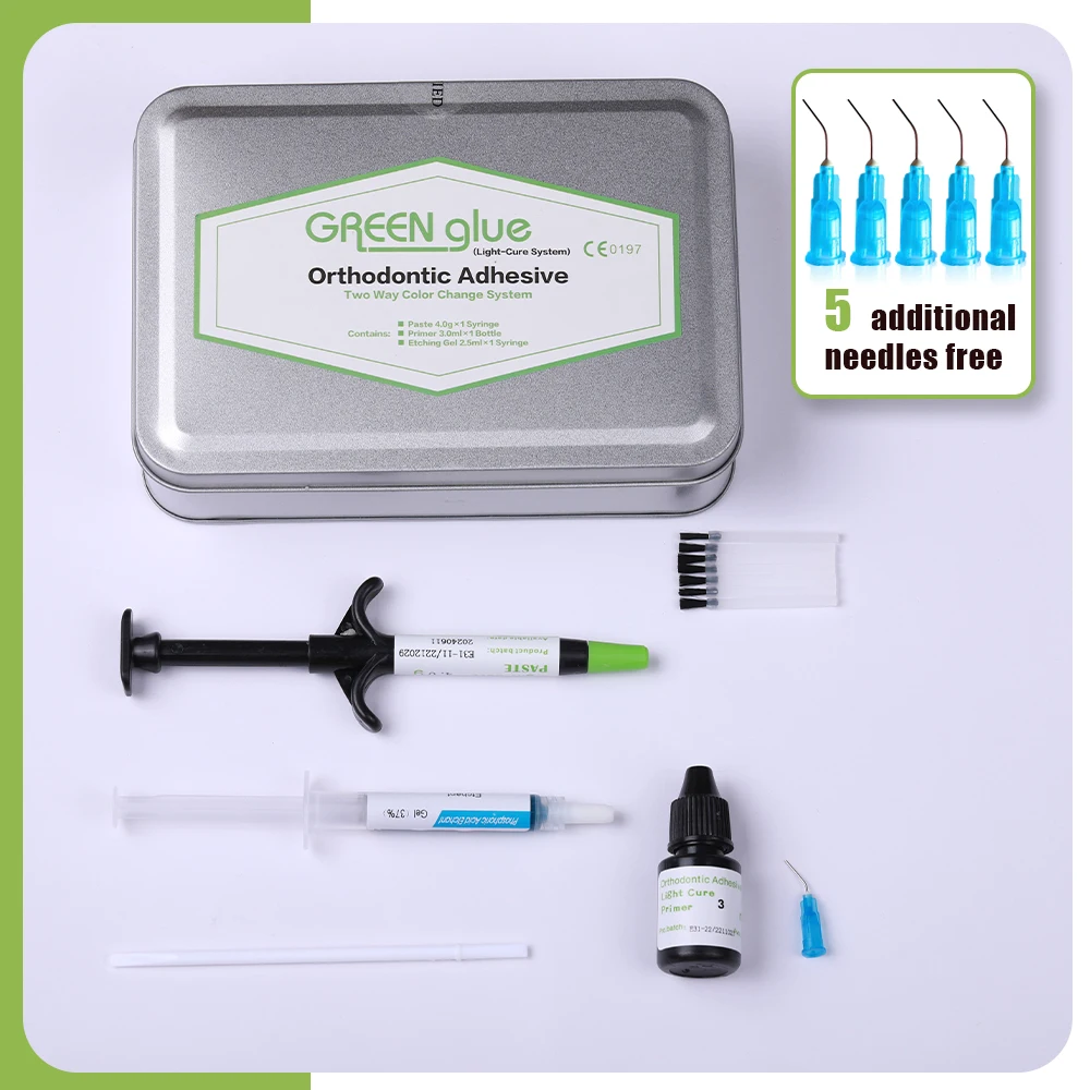 Aparatos dentales adhesivos de pegamento verde ortodoncia Universal curado ligero para tubo de soporte decoración de cristal Kit de tirantes de pegamento para dientes Wit