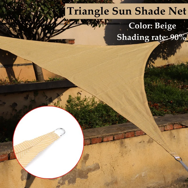 Red de sombra triangular para exteriores, telas Beige, sombreado Anti-UV, refrigeración, Gazebo de jardín, toldo de sombra personalizado, Red de sombreado solar, 90%