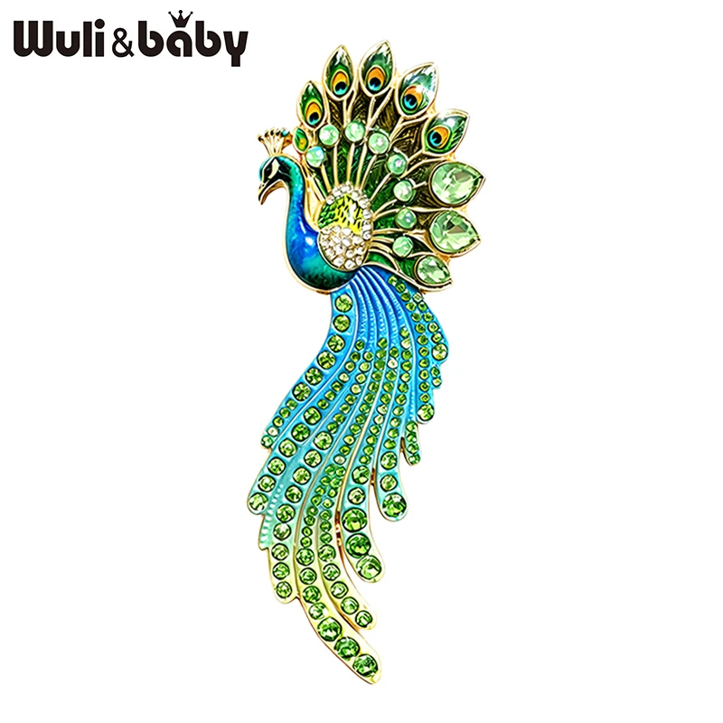 Wuli&baby Broches de pavo real de lujo para mujer, unisex, 5 colores, con diamantes de imitación, encantadores broches de animales para oficina, fiesta, regalos