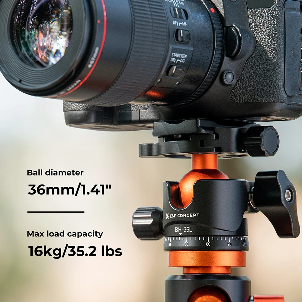Adaptadores de cabezal esférico para trípodes K&F CONCEPT, cabezal esférico de 360 grados con liberación rápida de 1/4 de pulgada para trípodes DSLR, monopods y videocámaras.
