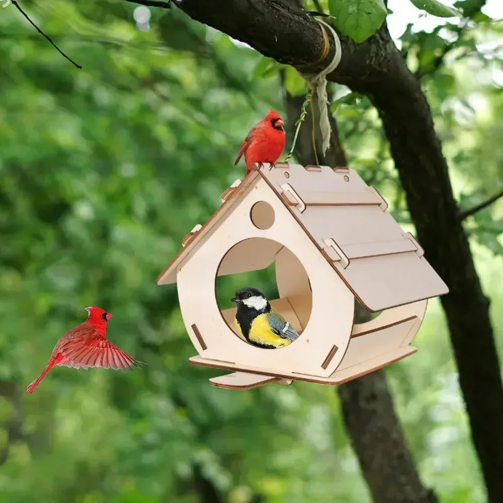 Comederos para pájaros de madera colgantes, avario DIY ensamblado, comederos decorativos para jardín al aire libre, jaula para pájaros, casa para pájaros