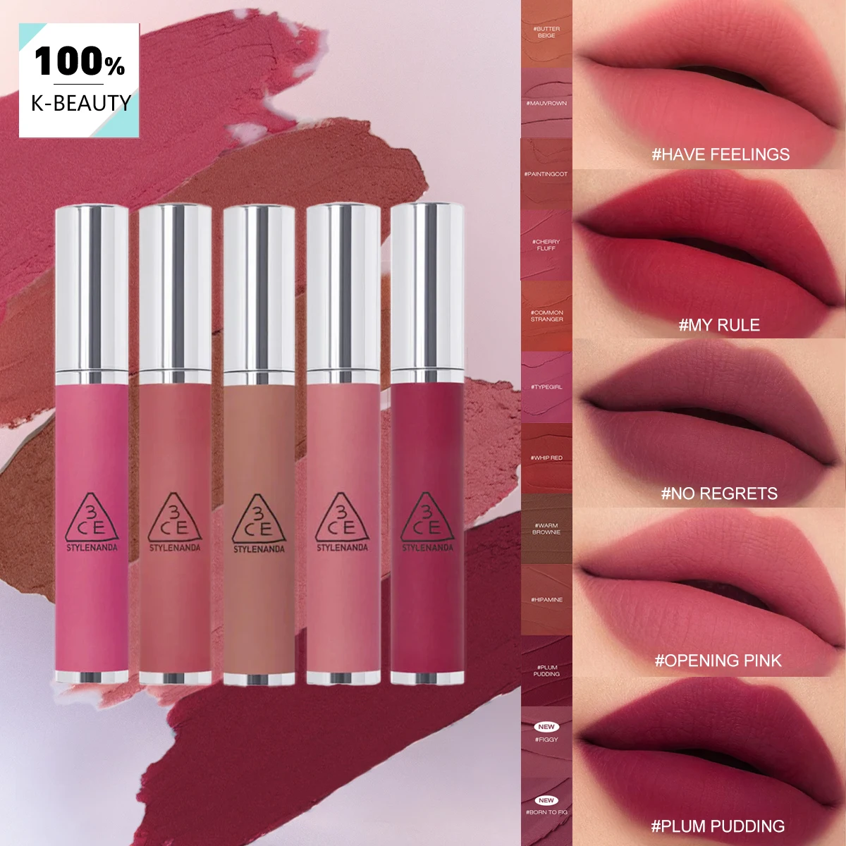 3CE HAZY LIP CLAY, Textura de Arcilla Aterciopelada, Larga Duración, Altamente Pigmentado, Efecto de Difuminado de Labios, Cosmético Coreano, Maquillaje Coreano