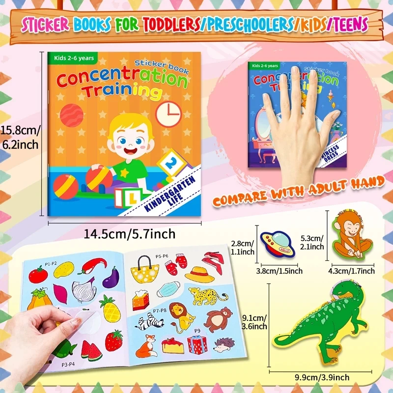 Juguetes Montessori, libros de pegatinas de dibujos animados, enfoque en el desarrollo del potencial, juguetes educativos adhesivos para niños de 3 a 6 años