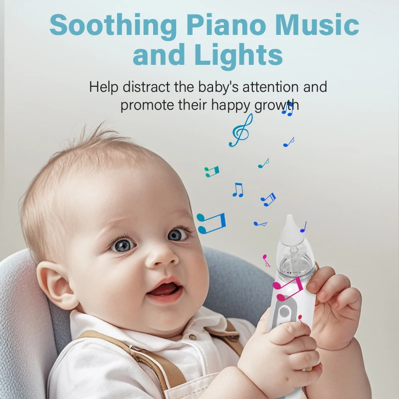 Aspirador Nasal Eléctrico para Bebés, Aspirador de Nariz Automático para Niños Pequeños con Música y 3 Puntas de Silicona