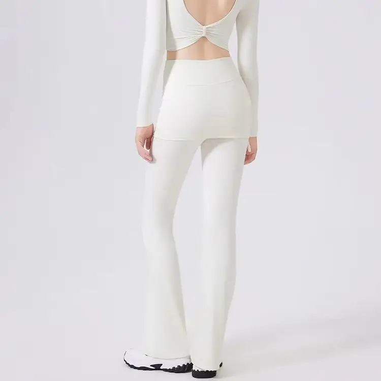 Pantalones de Yoga de cintura alta para mujer, pantalones deportivos acampanados, falda que cubre la cadera, mallas para correr, entrenamiento de baile, pantalones de Fitness para Pilates