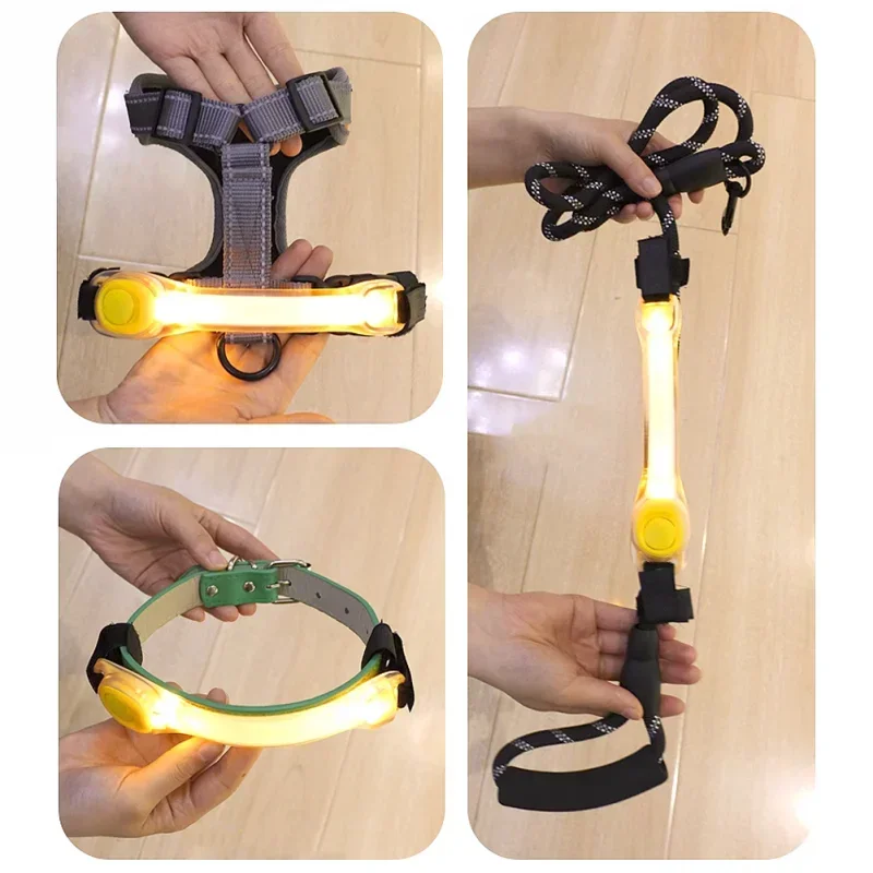 Collar brillante de seguridad antipérdida para perros resistente al agua, colgantes multicolores y tira de luz LED intermitente lista para exteriores, visibilidad nocturna