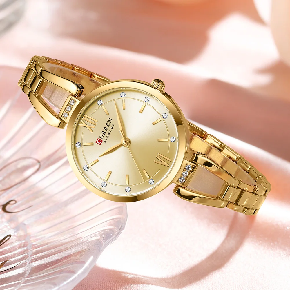 Relojes CURREN para mujer, reloj de cuarzo Original elegante a la moda para mujer, resistente al agua, de acero inoxidable, sencillo, de lujo, para uso diario