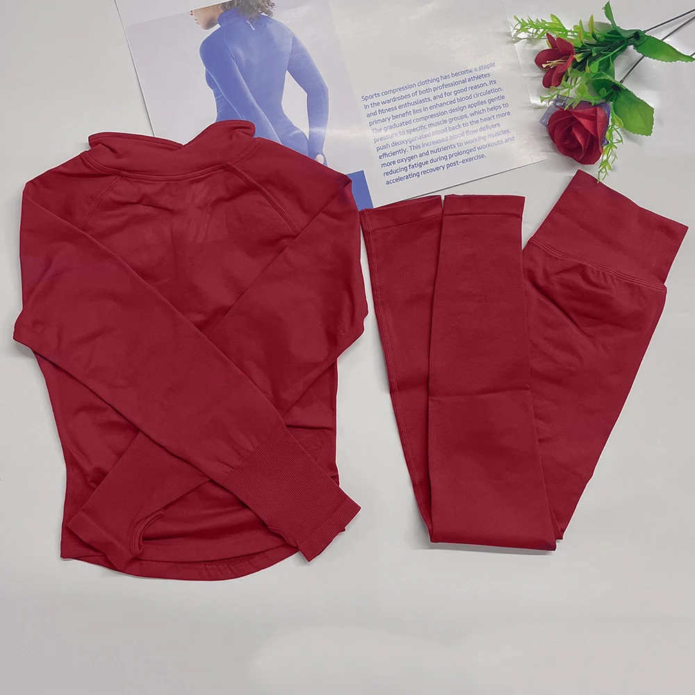 Top de gimnasio de manga larga con cierre parcial, leggings, camiseta para correr, conjuntos de yoga para mujer, ropa deportiva, conjunto de pantalones para entrenamiento de fitness en el gimnasio.