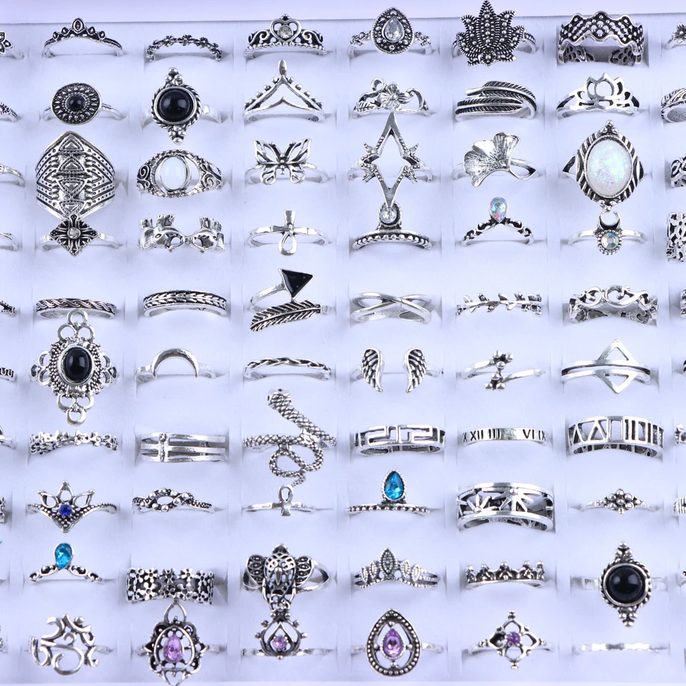 20 unids/lote Vintage Bohemia geometría flores hoja anillos para mujeres encanto mezcla estilo Color joyería de moda accesorios de regalo al por mayor