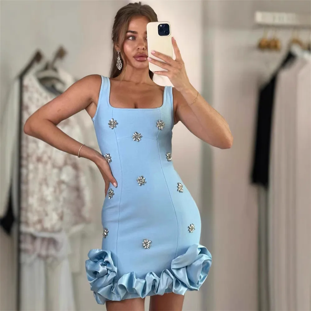 Ropa de verano con volantes para mujer, minivestido Sexy sin mangas con vendaje para fiesta y Club, novedad de 2025