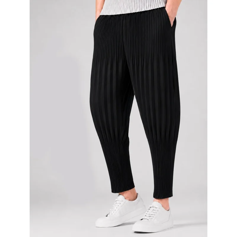Pantalones Holgados Plisados Miyake para Hombre, Estilo Japonés Vintage, Transpirables, de Cintura Baja, Ropa Urbana