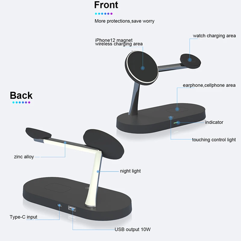 Soporte de cargador inalámbrico 3 en 1 para iPhone 12/13/14/15/16/17 Estación de carga rápida para Apple Watch 10 9 8 7 6 5 4 Airpods 2 3 Pro