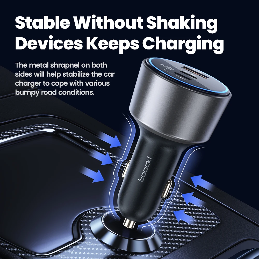Toocki 200W cargador de coche USB tipo C QC 4,0 PPS 45W PD 100W carga rápida USB C cargador de teléfono de coche para iPhone 16 15 Samsung Macbook