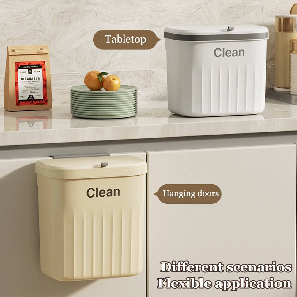 Cubo de basura colgante de 8,5/12L para puerta de armario de cocina, cesta de basura para reciclaje montada en la pared con tapa, accesorios de baño y cocina