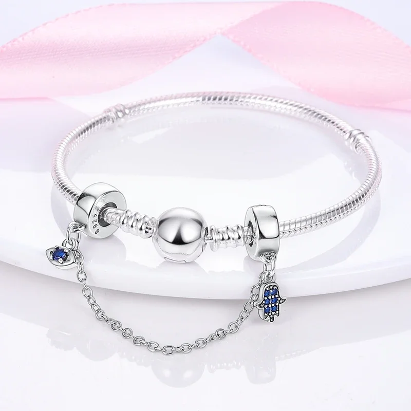Dijes de seguridad de plata de ley 925: copos de nieve, estrellas, luna, corazón, lazo. Compatibles con pulseras originales. Joyería DIY. Regalo de Halloween para mujer.