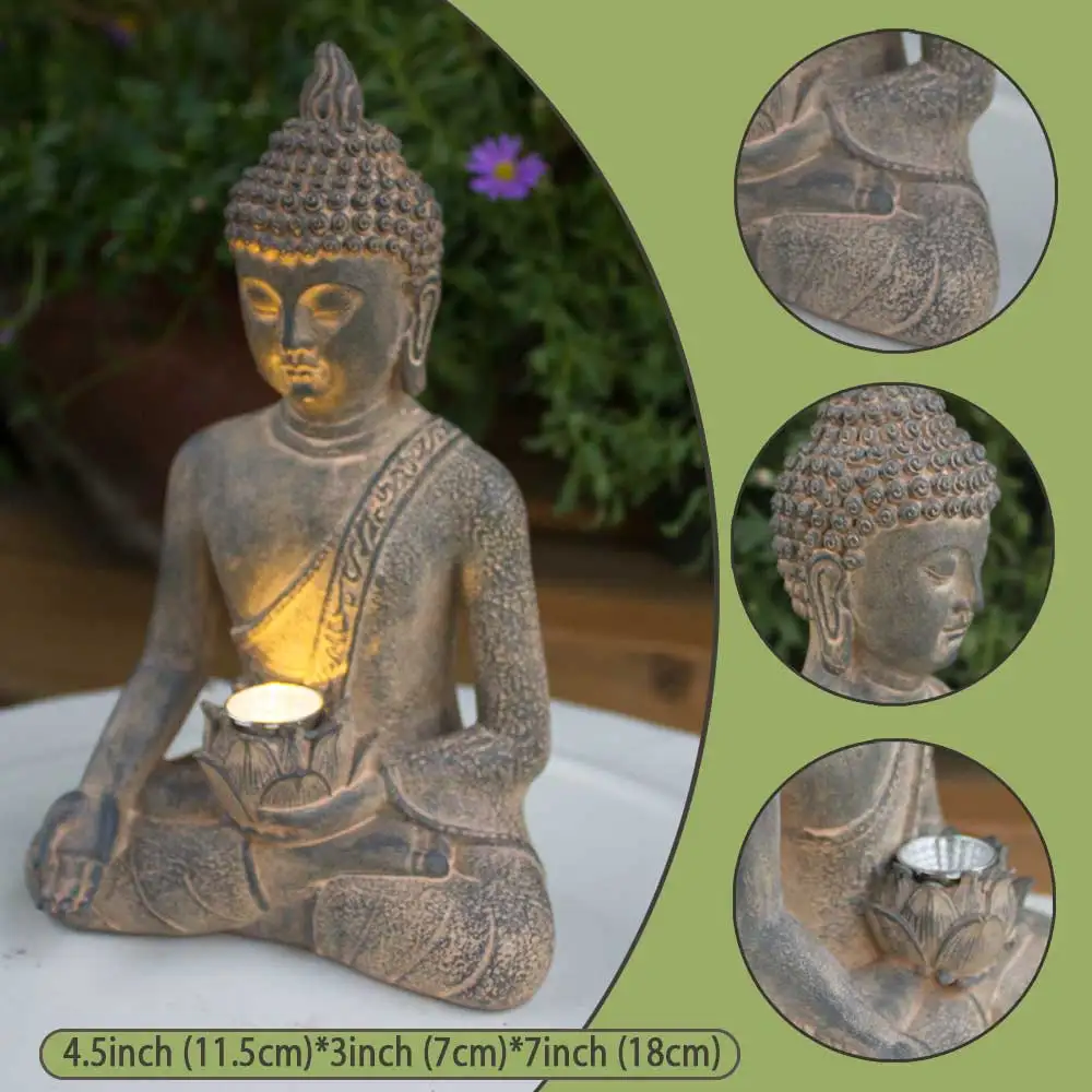 Estatua de Buda meditando Solar, decoración de jardín, luces exteriores, figuritas de jardín Zen impermeables, adornos para Patio, césped y hogar