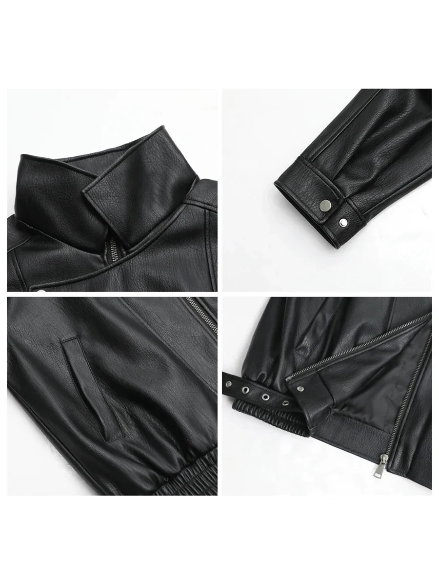 Chaqueta de PU para Mujer CHIC VEN, Estilo Retro, Cuello Alto, Suelta, Nueva, Chaqueta de Cuero Sintético para Motocicleta, Primavera-Otoño 2026