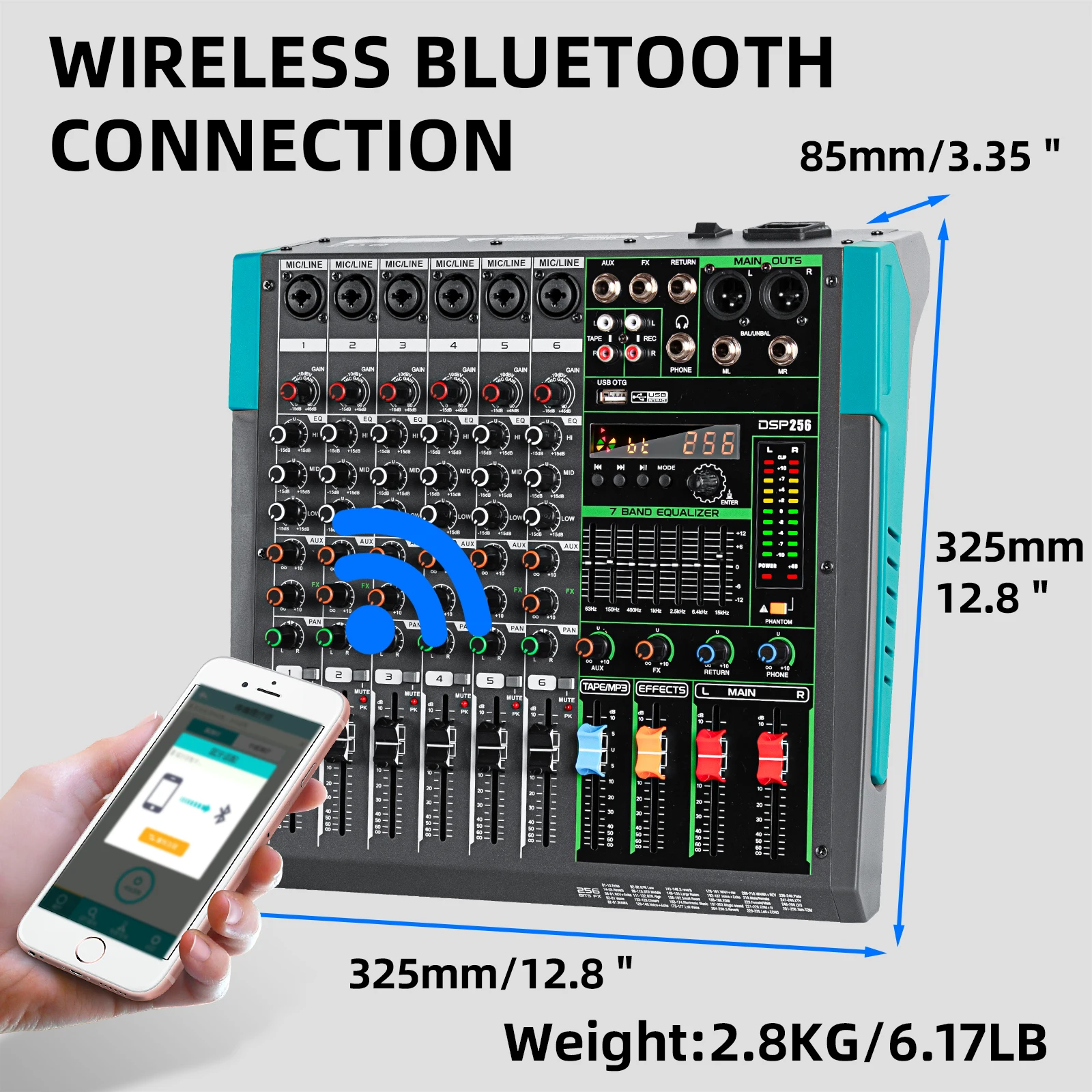 Mezclador de Audio Profesional Depusheng MG6, Consola de Sonido de 6 Canales, Sistema de Mezcla para DJ, Interfaz de Mesa de Mezclas con 256 Efectos de Reverberación Integrados